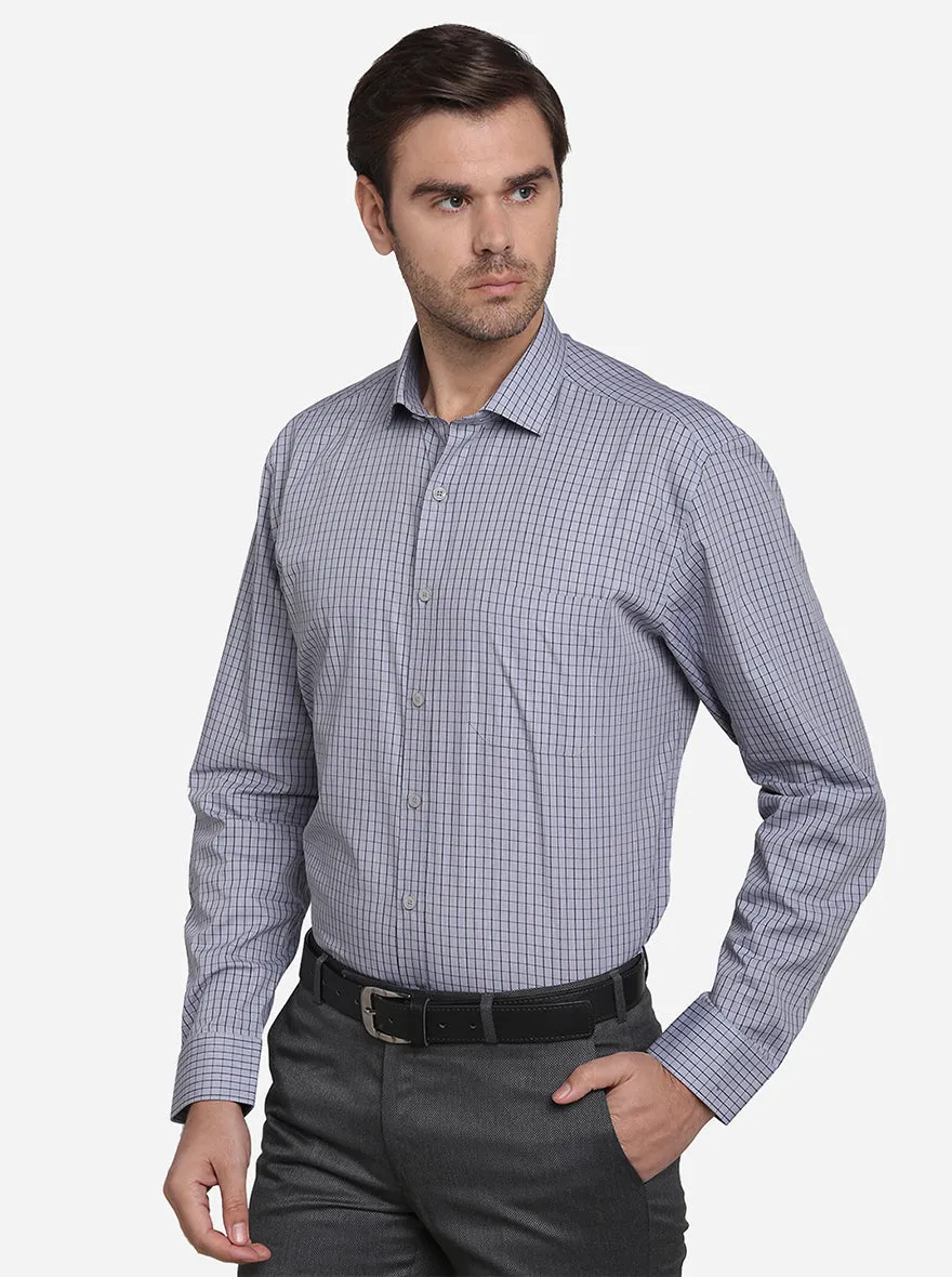 Light Grey & Black Checked Regular Fit Formal Shirt | JadeBlue