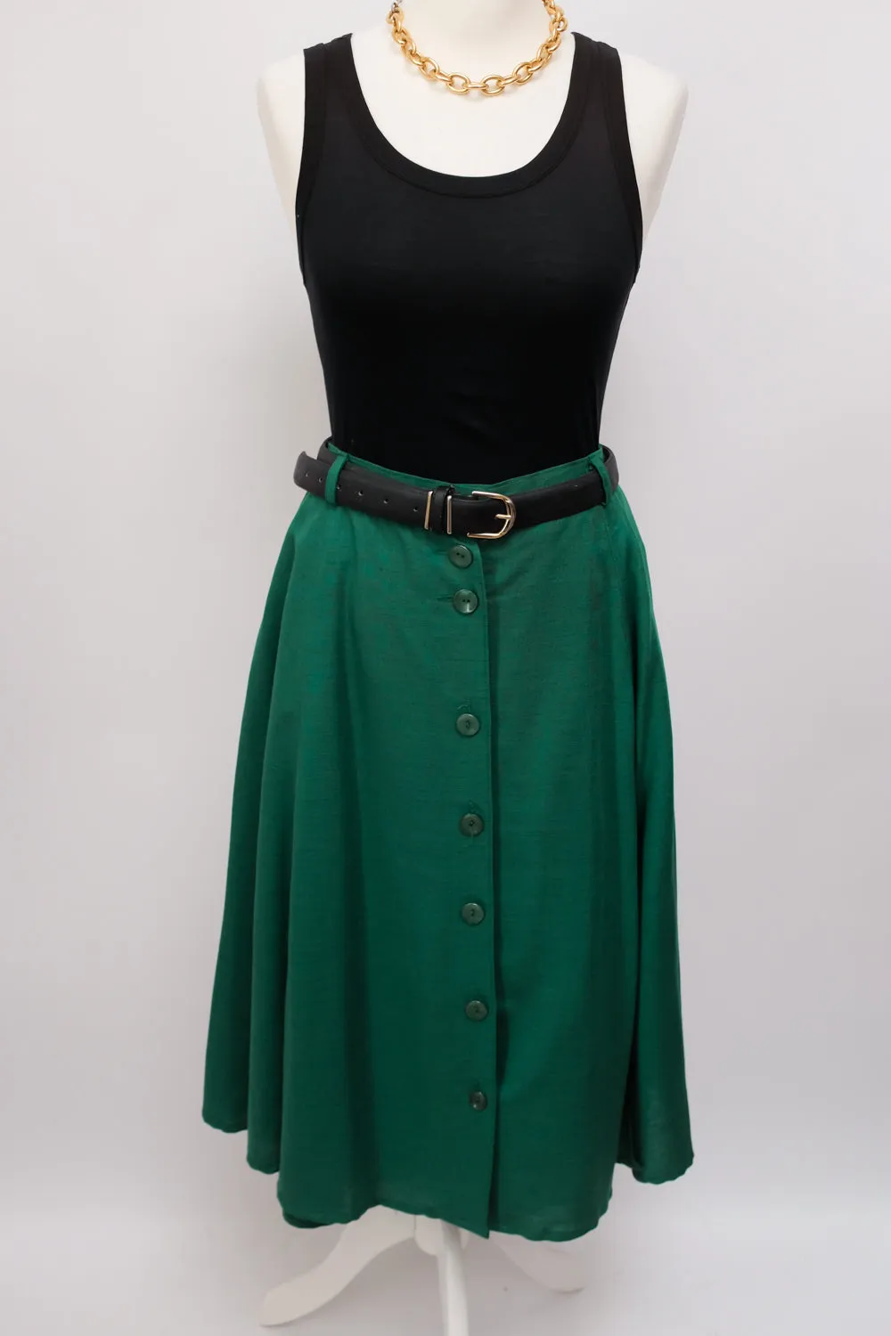 LINEN VISCOSE GREEN VINTAGE SKIRT