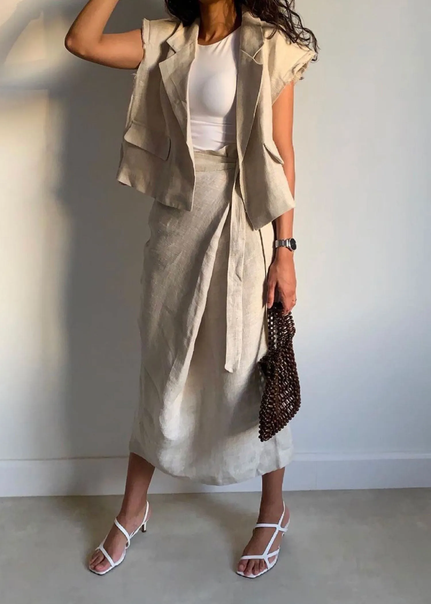 Linen Wrap Midi Skirt