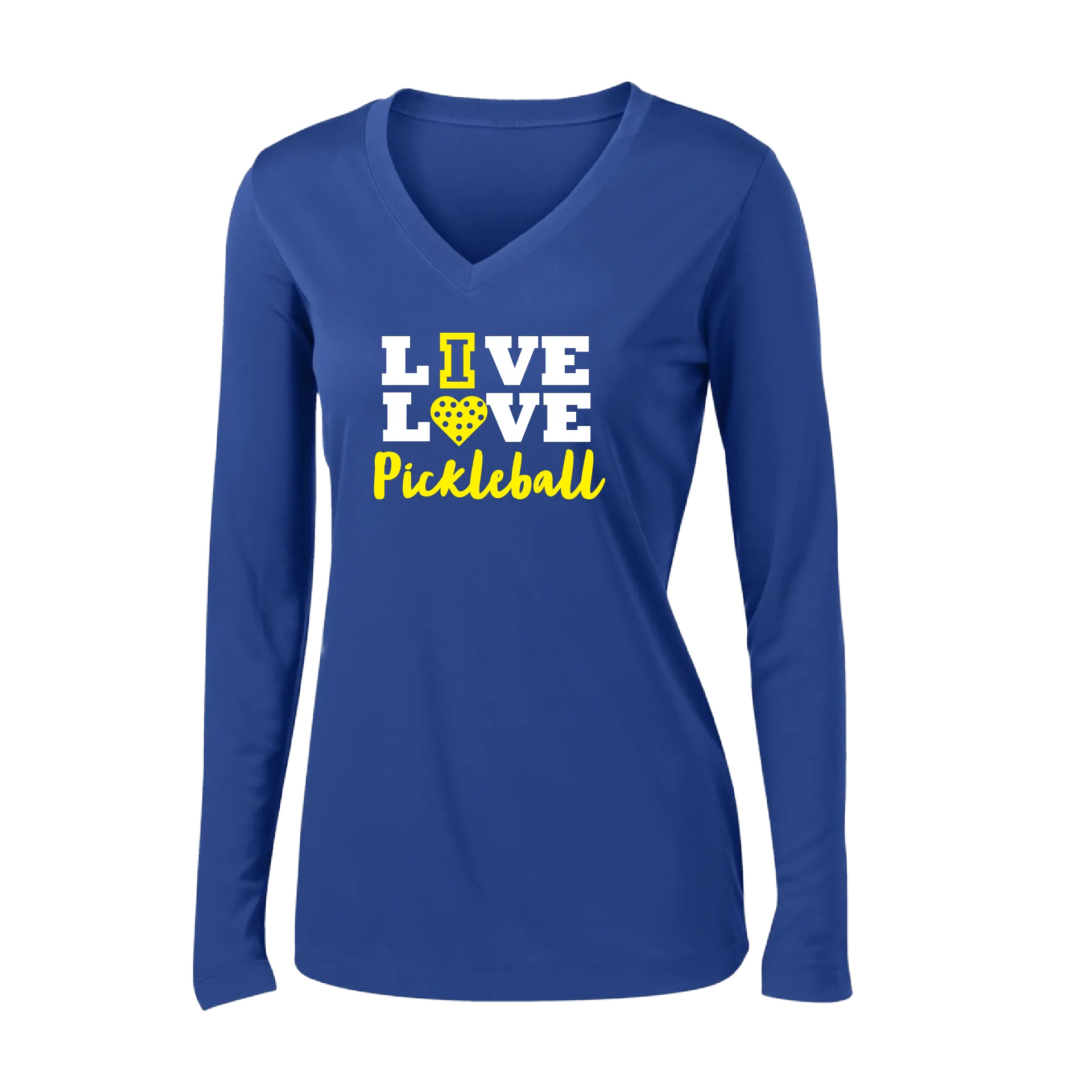 Live Love Pickleball | Women's Long Sleeve V-Neck Pickleball Shirts | 100% Polyester