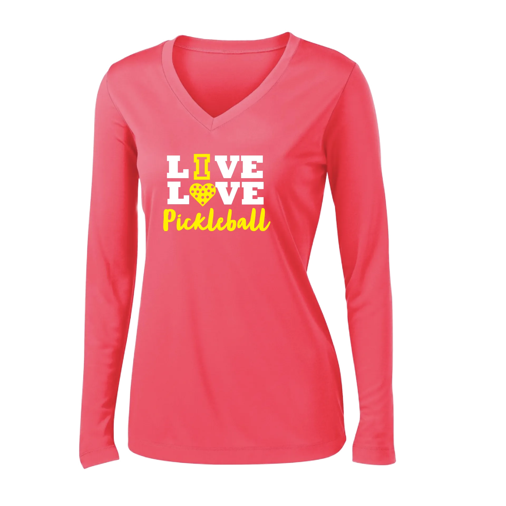 Live Love Pickleball | Women's Long Sleeve V-Neck Pickleball Shirts | 100% Polyester