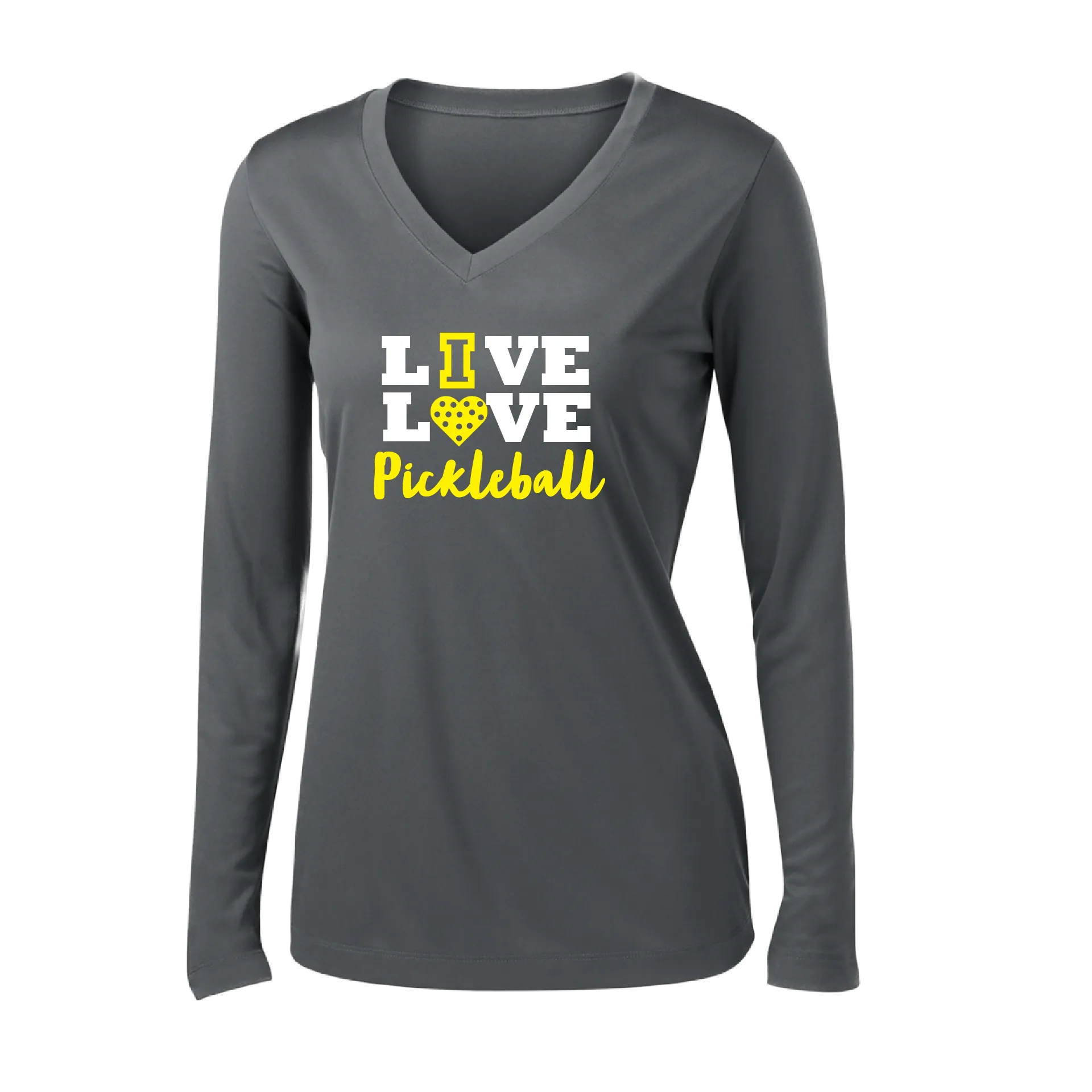 Live Love Pickleball | Women's Long Sleeve V-Neck Pickleball Shirts | 100% Polyester