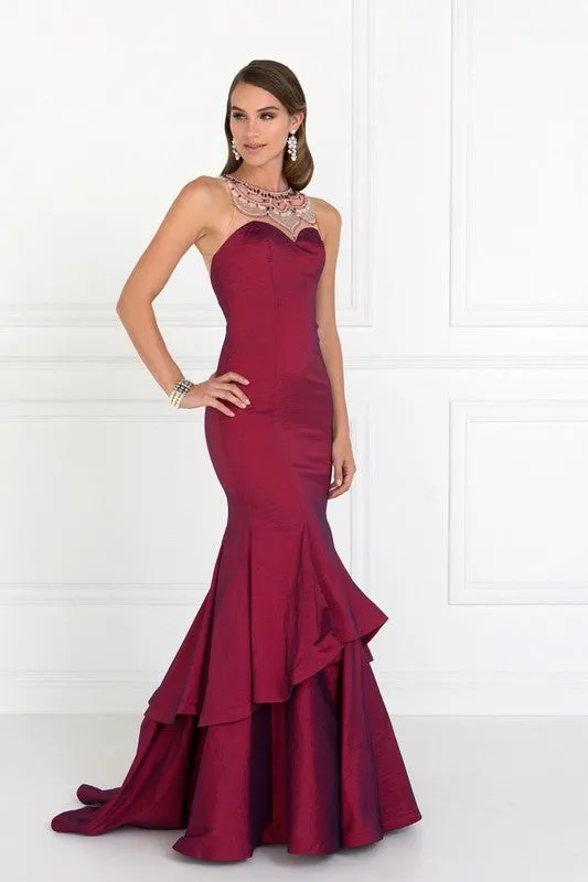 LONG JEWELED DRESS WITH TWO TIERED SKIRT BY ELIZABETH K GL2290