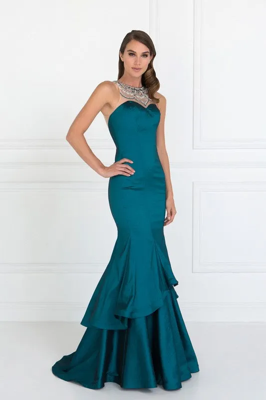 LONG JEWELED DRESS WITH TWO TIERED SKIRT BY ELIZABETH K GL2290