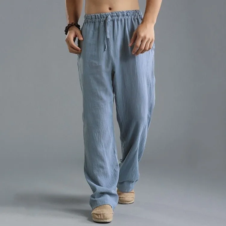 Loose casual pants with elastic waistline and linen breathable sports cotton and linen pants