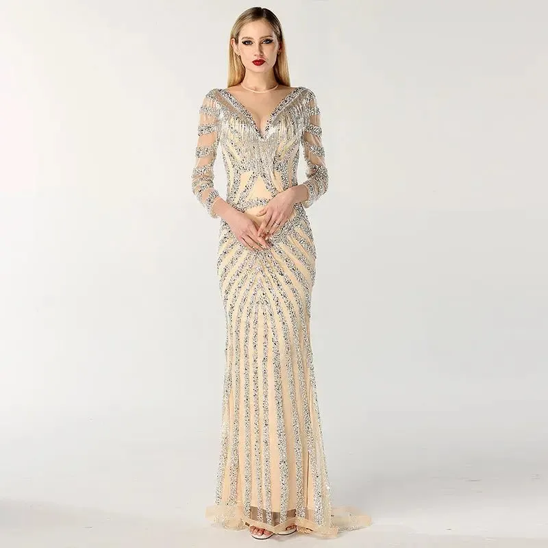 Lydia Beading Tassel Evening Gown