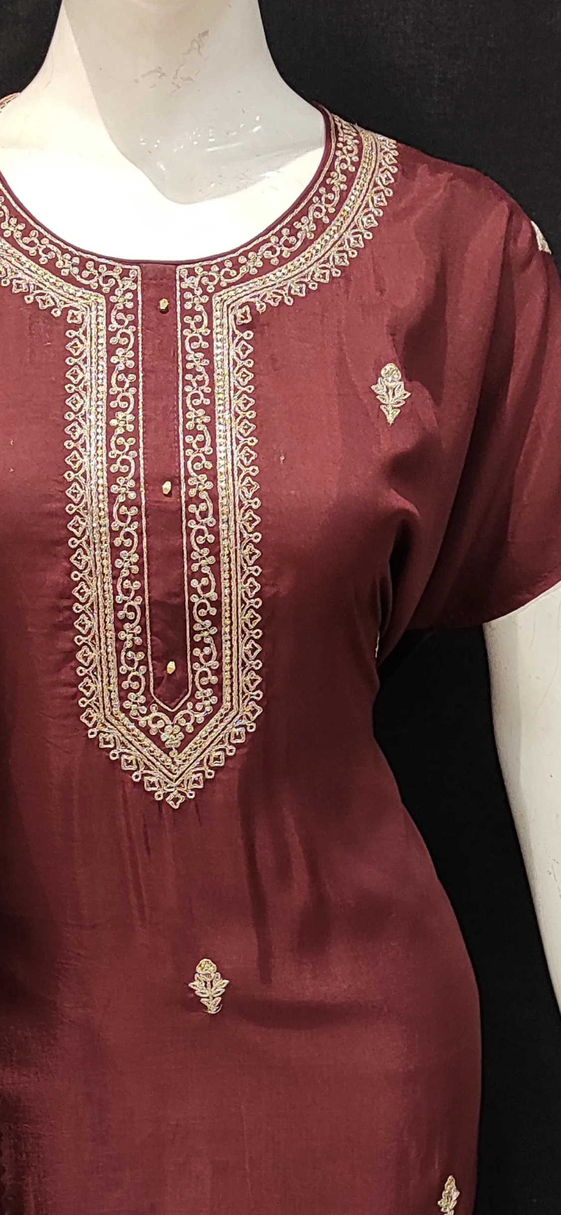 Maroon Silk Semi Stitched Suit with Zari Work and Dupatta