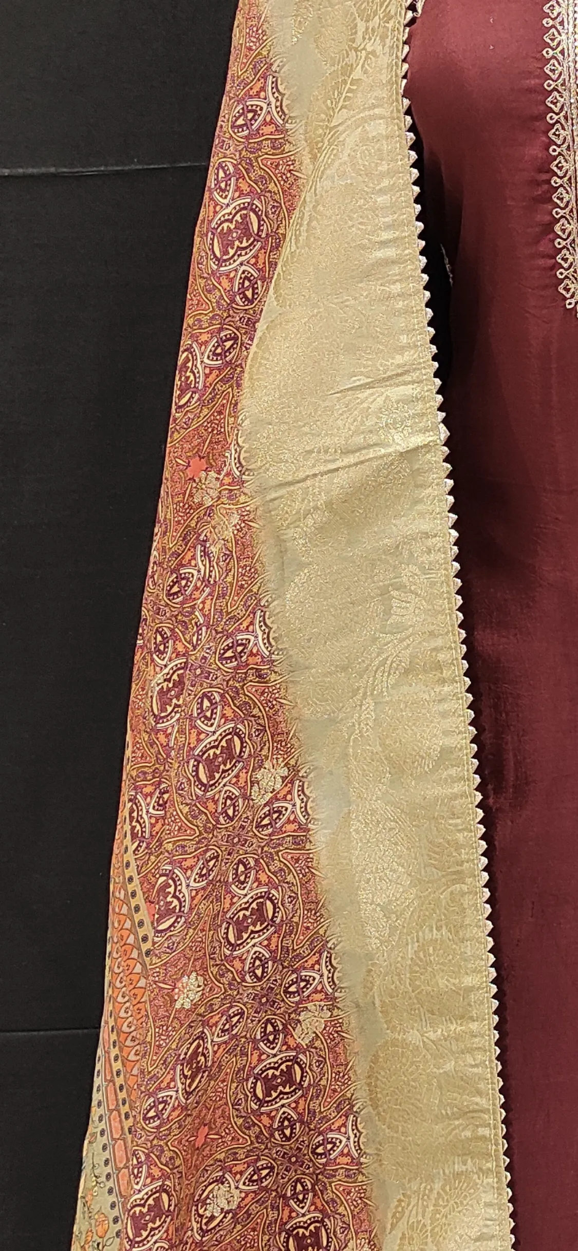 Maroon Silk Semi Stitched Suit with Zari Work and Dupatta