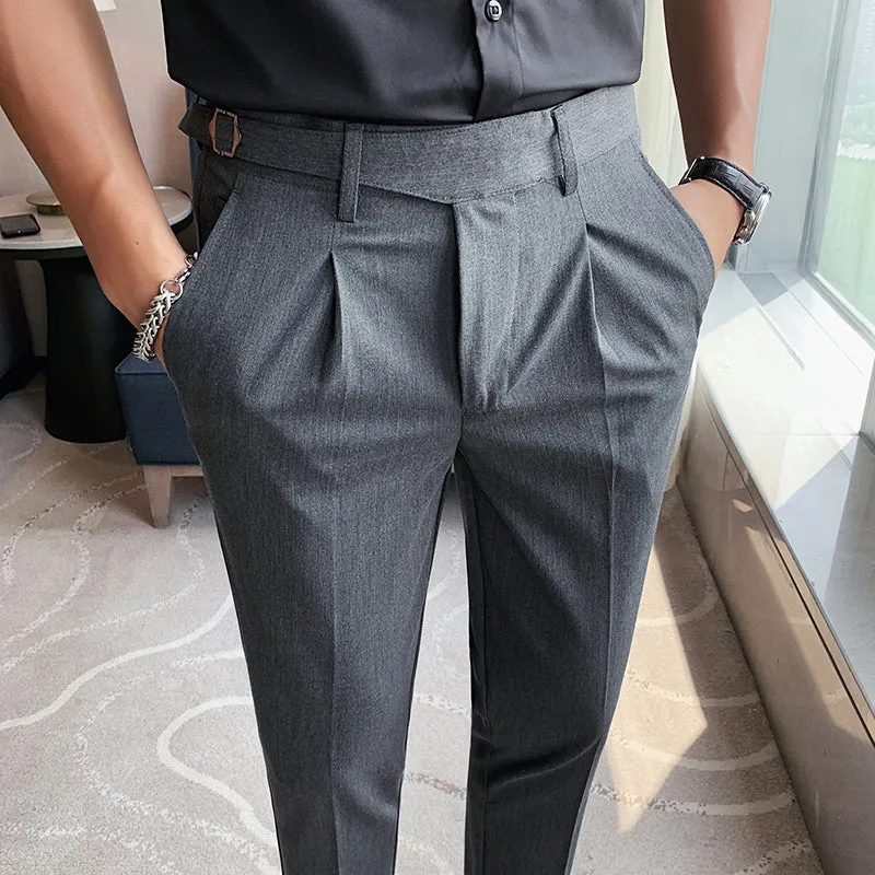 Men's British Business Slim Fit Dress Pants High Waisted Pants