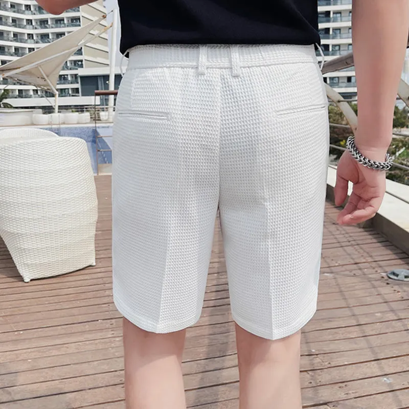 Men's Business Retro Slim Cropped Pants Waffle Shorts