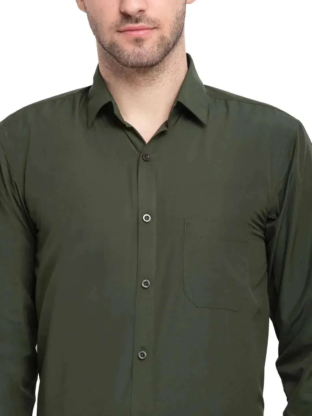 Men's Cotton Solid Mehndi Green Formal Shirt's - Taantav