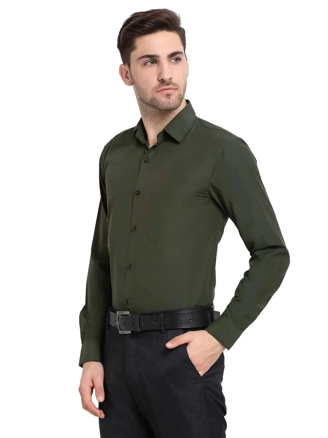 Men's Cotton Solid Mehndi Green Formal Shirt's - Taantav