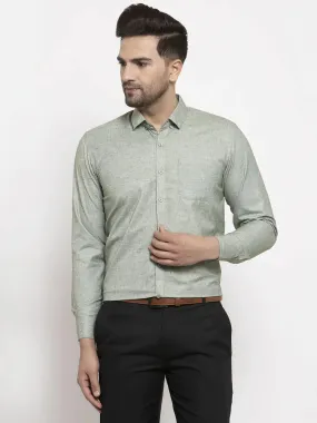 Men's Green Cotton Solid Button Down Formal Shirts - Taantav