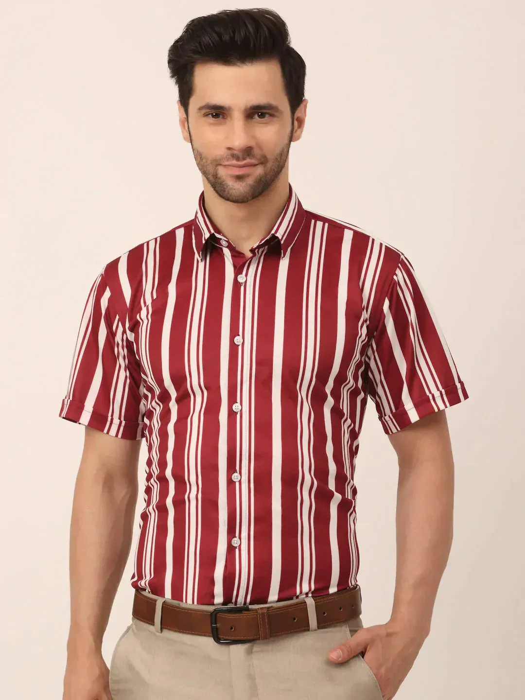 Men's Lycra Striped Half Sleeve Formal Shirts - Taantav