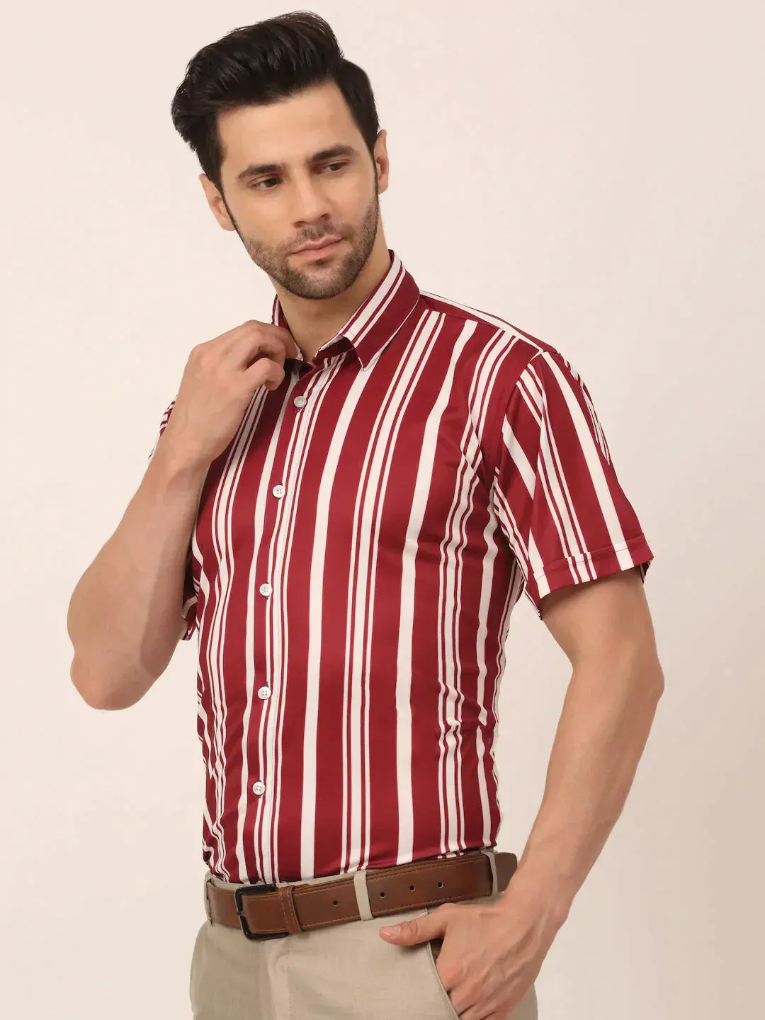 Men's Lycra Striped Half Sleeve Formal Shirts - Taantav