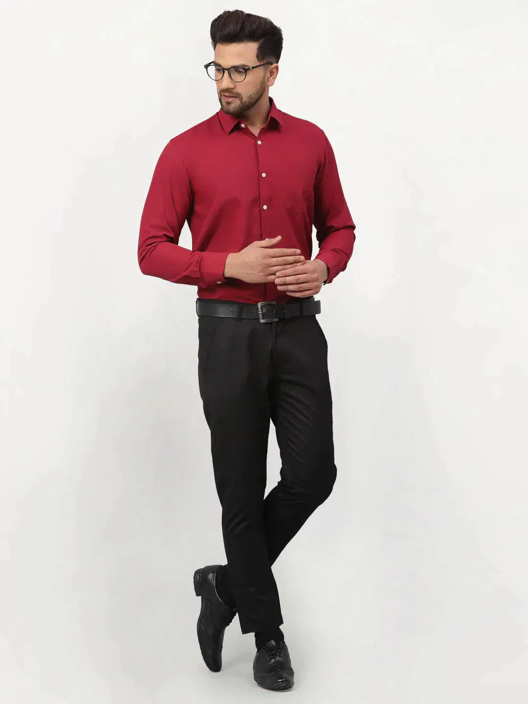 Men's Maroon Solid Formal Shirts - Taantav