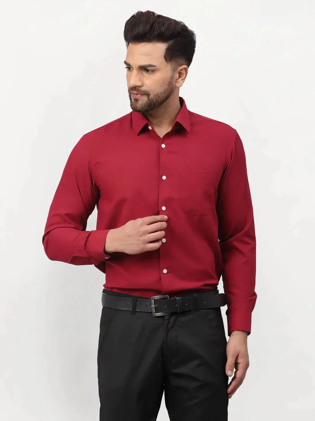 Men's Maroon Solid Formal Shirts - Taantav