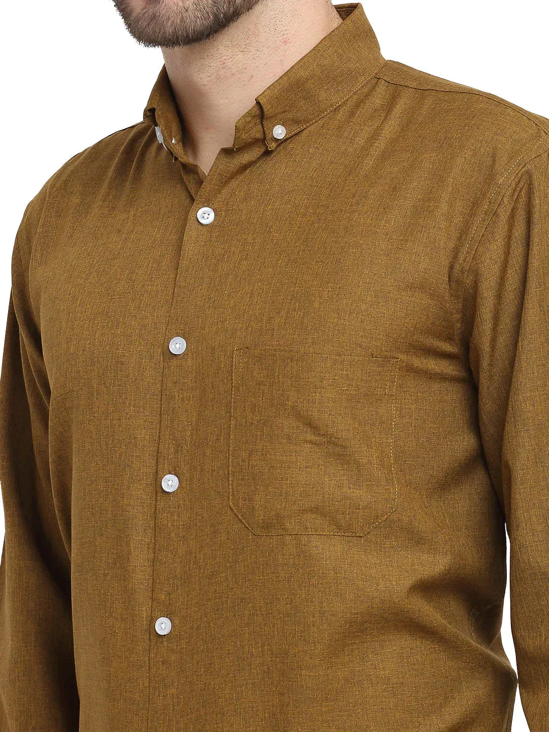 Men's Olive Button Down Collar Cotton Formal Shirt - Taantav