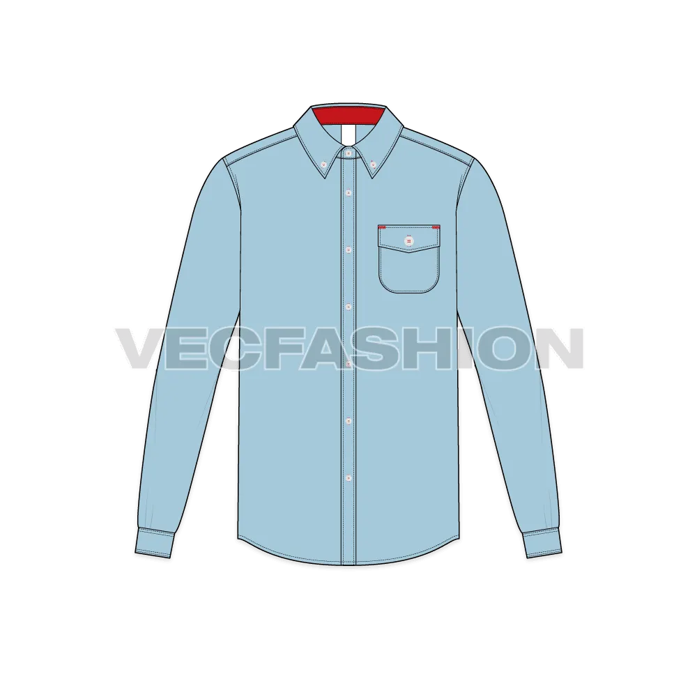 Mens Regular Fit Classic Oxford Shirt Vector Template