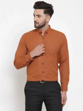 Men's Rust Cotton Solid Button Down Formal Shirts - Taantav