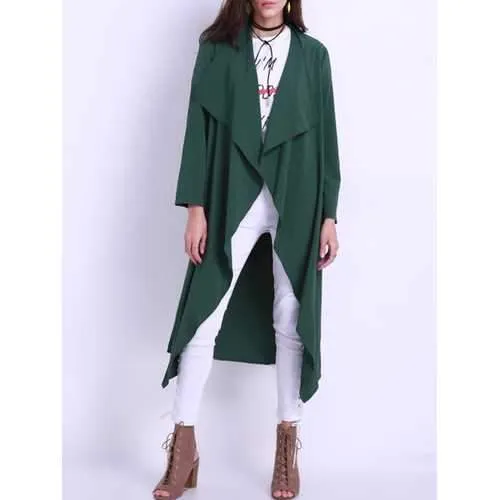 Pure Color Duster Jacket With Belt