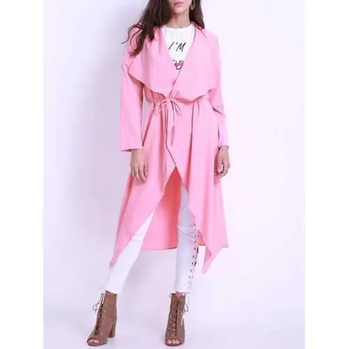 Pure Color Duster Jacket With Belt