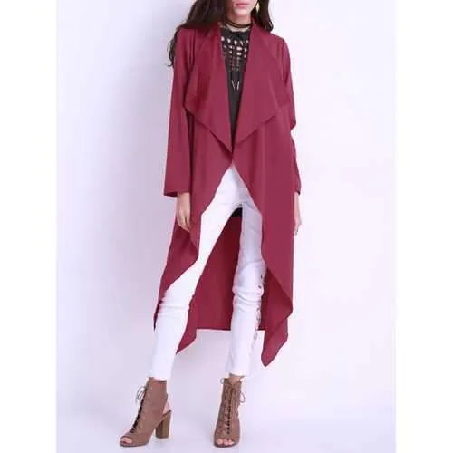 Pure Color Duster Jacket With Belt