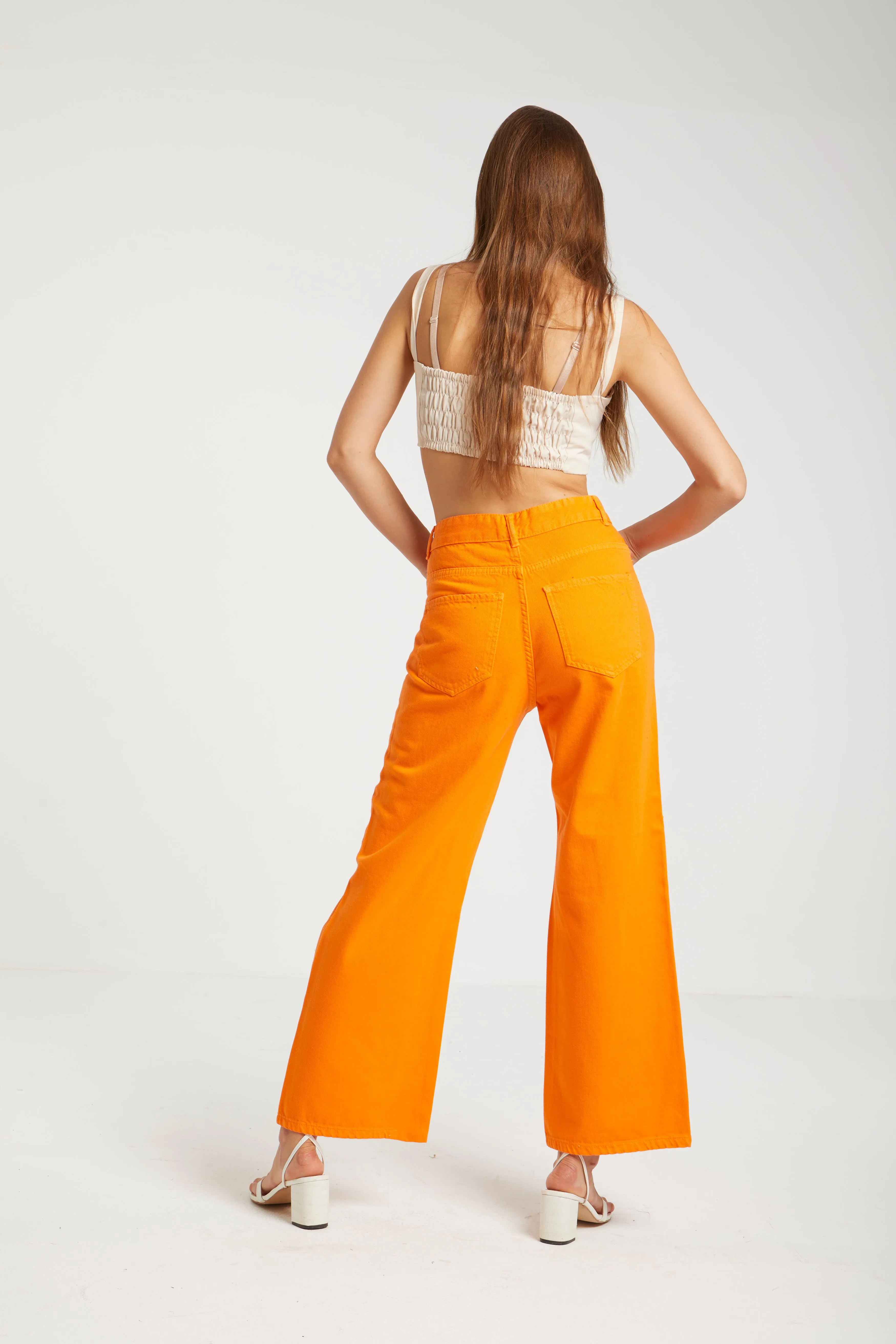 RIPPED WIDE LEG JEANS IN ORANGE