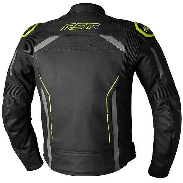 RST S1 CE Mens Leather Jacket - Black / Grey / Flo Yellow