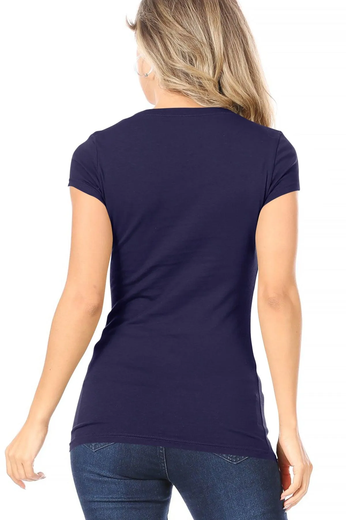 Women's Casual Solid V-Neck Short Sleeve Basic T-Shirt Top